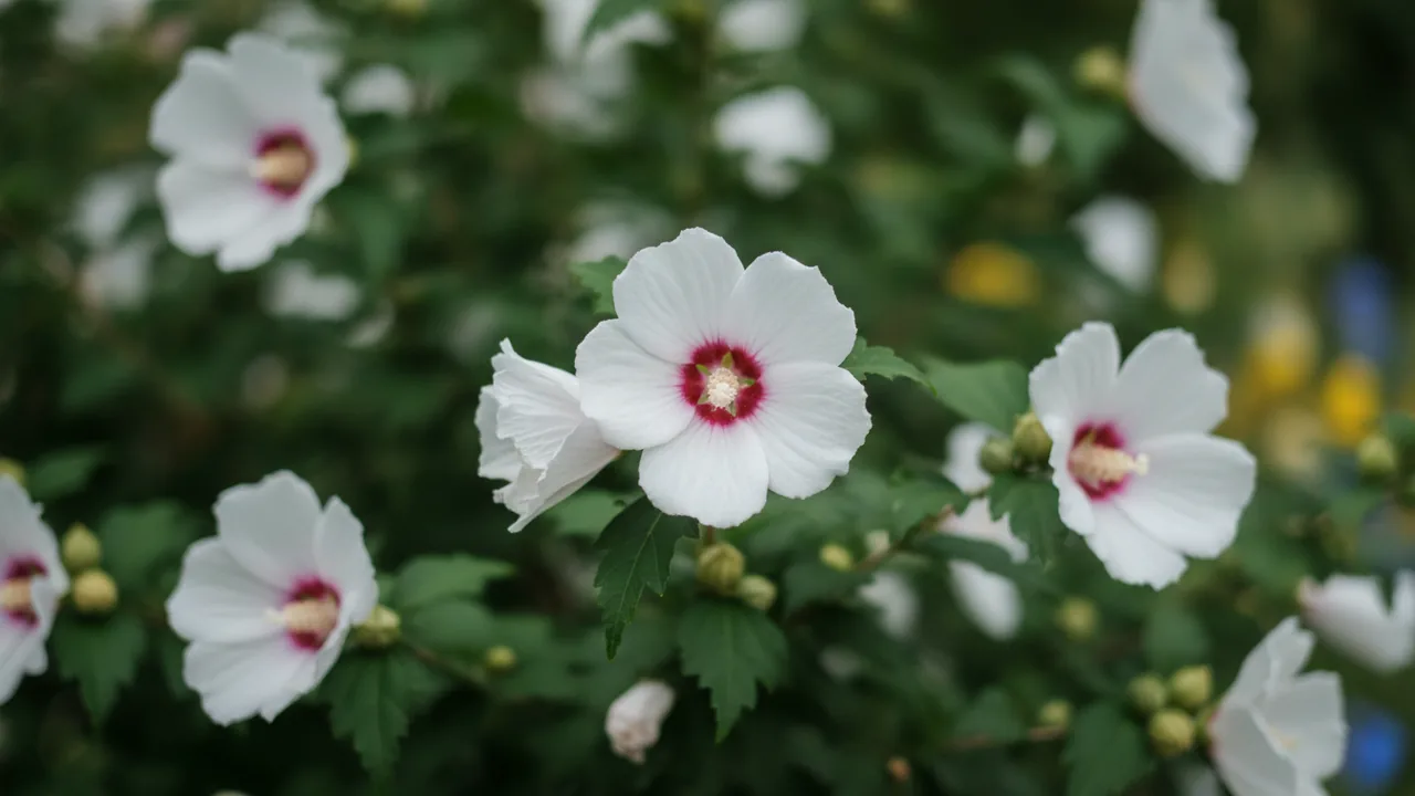 Diana (Hibiscus syriacus 'Diana') - white flowers, illustrated plant card