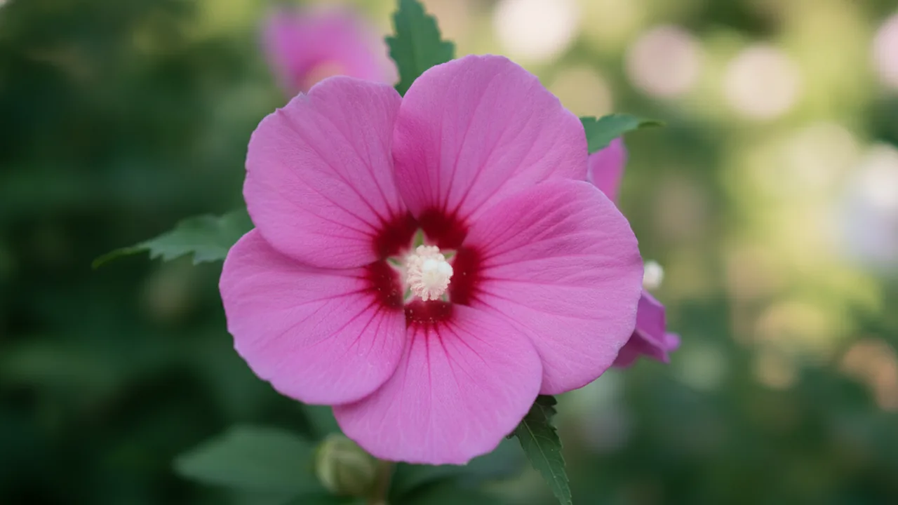 Minerva (Hibiscus syriacus 'Minerva') - pink flowers, illustrated plant card