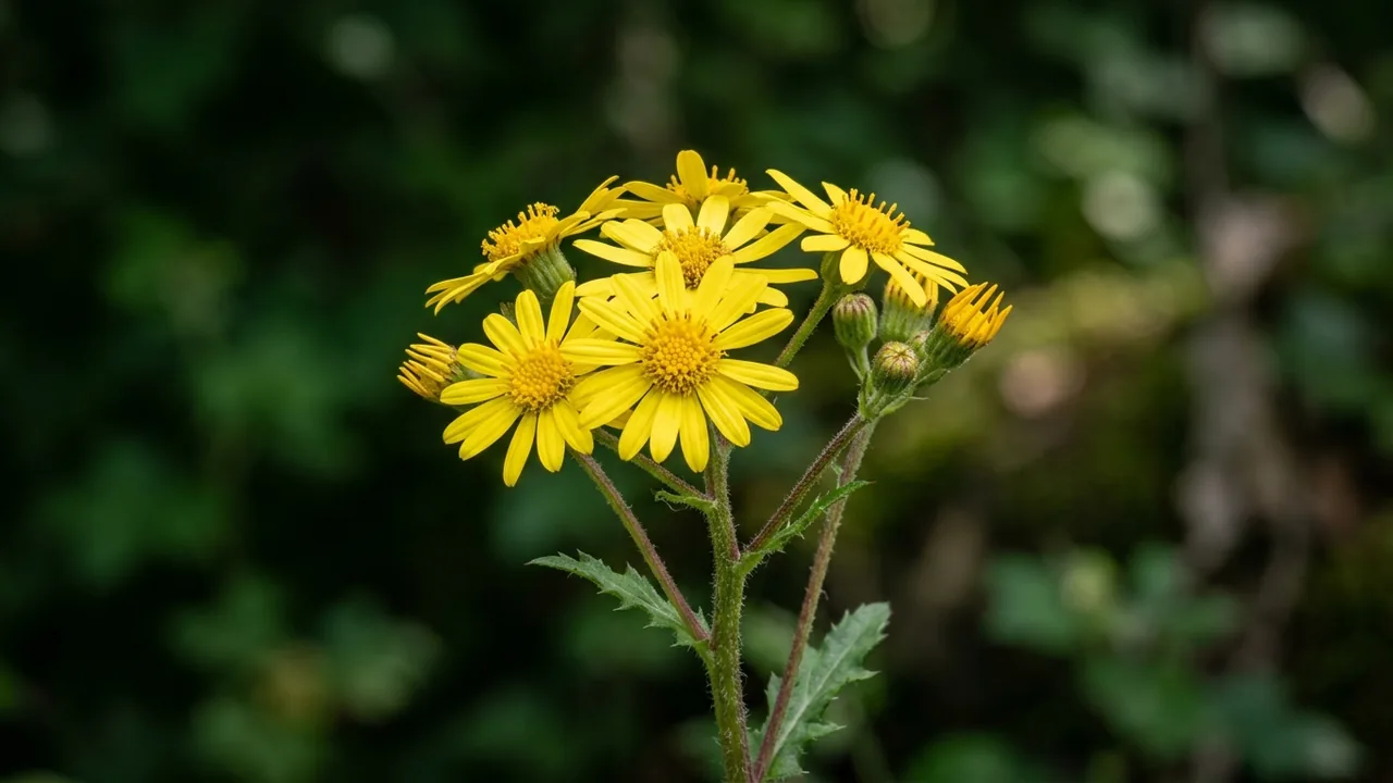Roundleaf Ragwort (Packera obovata) - yellow flowers, illustrated plant card
