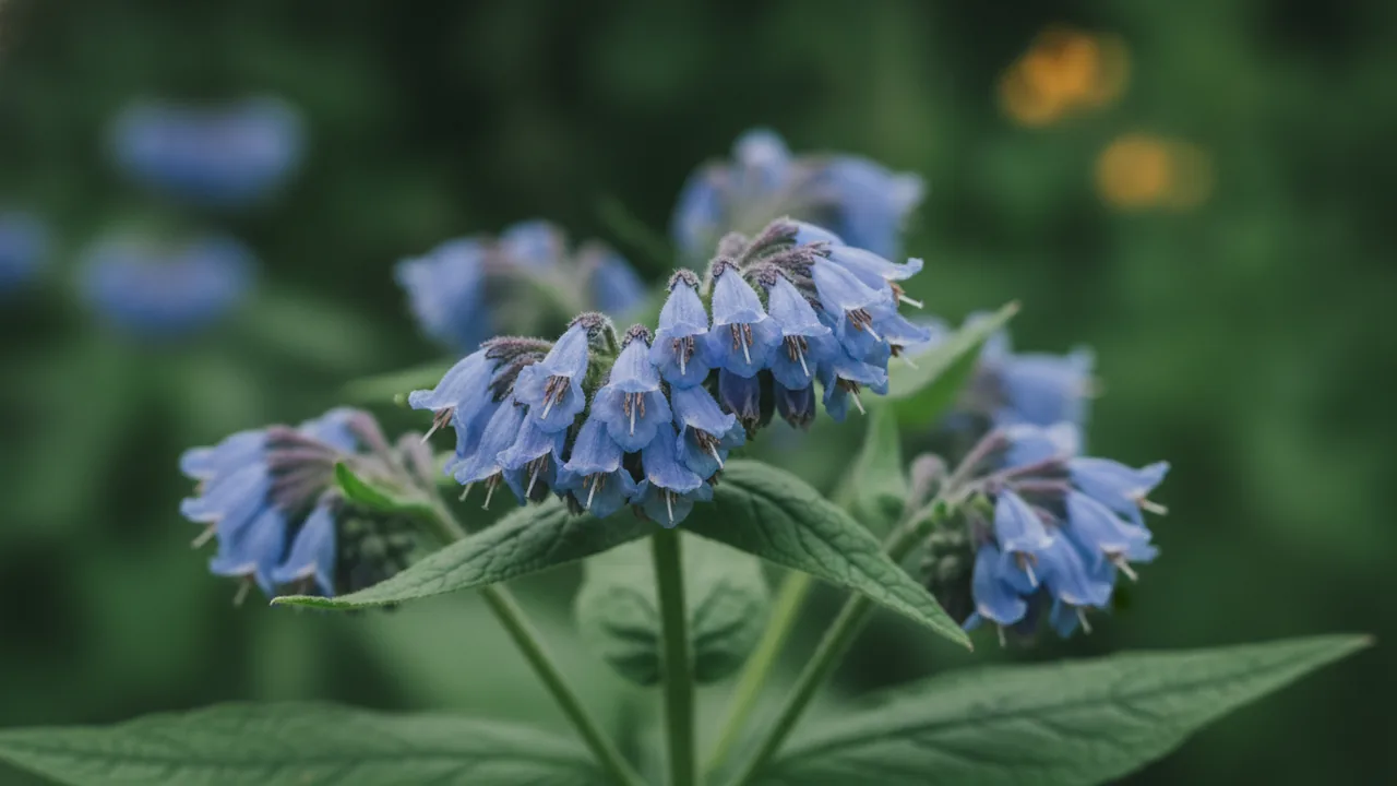 Russian Comfrey (Symphytum × uplandicum) - purple flowers, illustrated plant card