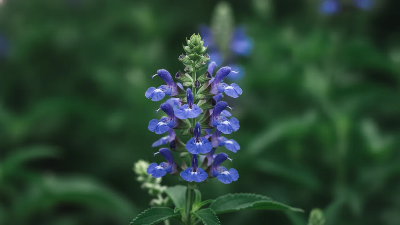 April Night (Salvia nemorosa 'April Night') - purple flowers, illustrated plant card