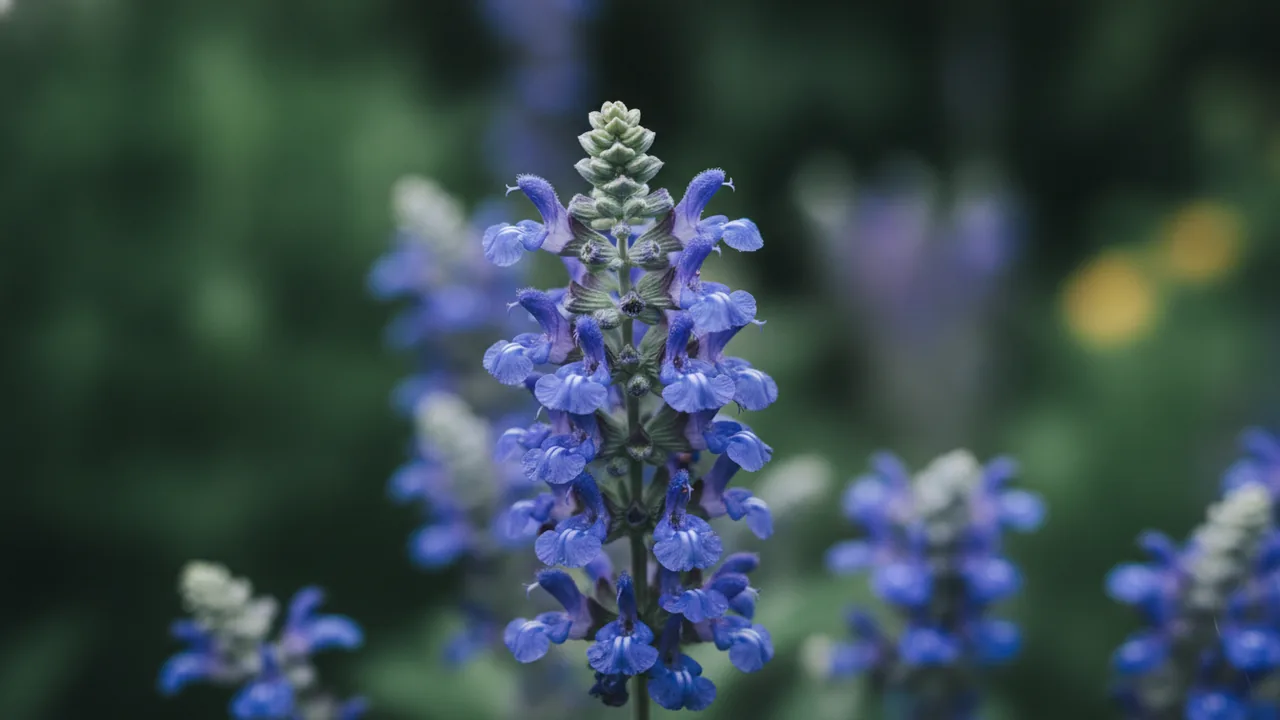 Blue Hill (Salvia × sylvestris 'Blauhügel') - blue flowers, illustrated plant card