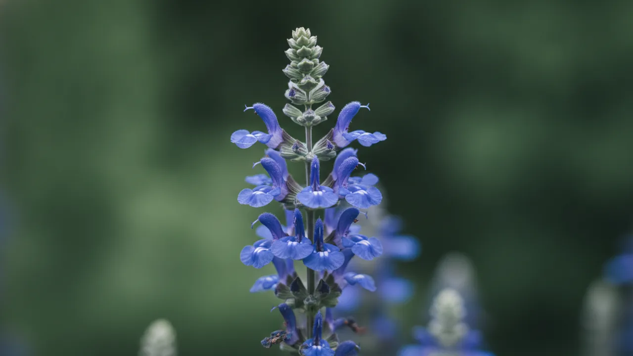 Blue Marvel (Salvia nemorosa 'Blue Marvel') - blue flowers, illustrated plant card
