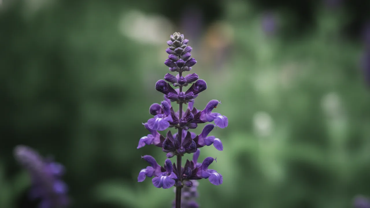 East Friesland (Salvia nemorosa 'Ostfriesland') - purple flowers, illustrated plant card