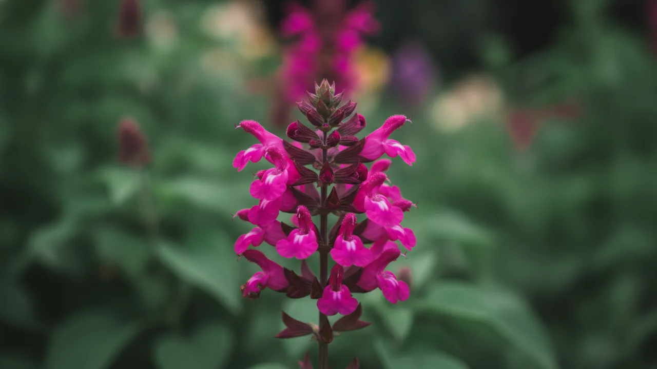 Pink Profusion (Salvia nemorosa 'Pink Profusion') - pink flowers, illustrated plant card