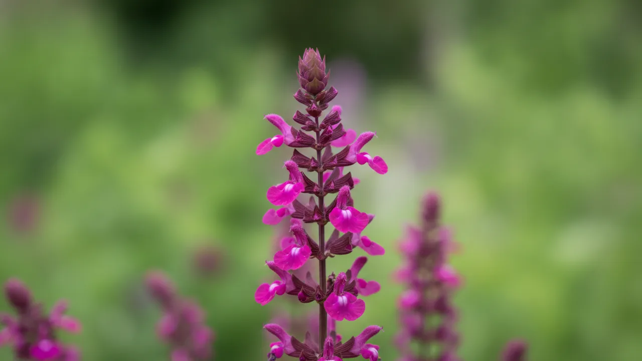 Rose Marvel (Salvia nemorosa 'Rose Marvel') - pink flowers, illustrated plant card