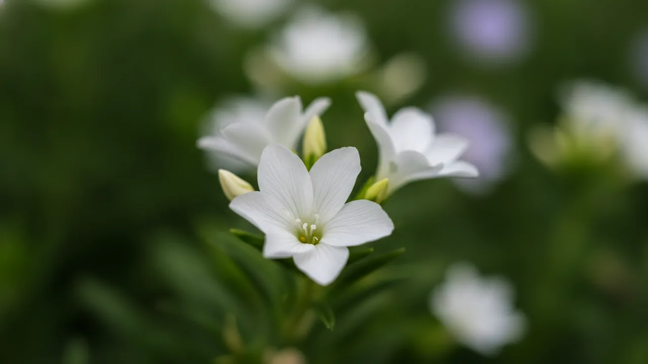 White Fan Flower (Scaevola aemula) - white flowers, illustrated plant card