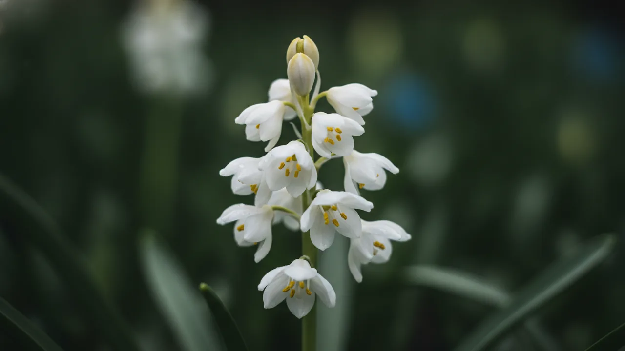 White Squill (Scilla siberica 'Alba') - white flowers, illustrated plant card