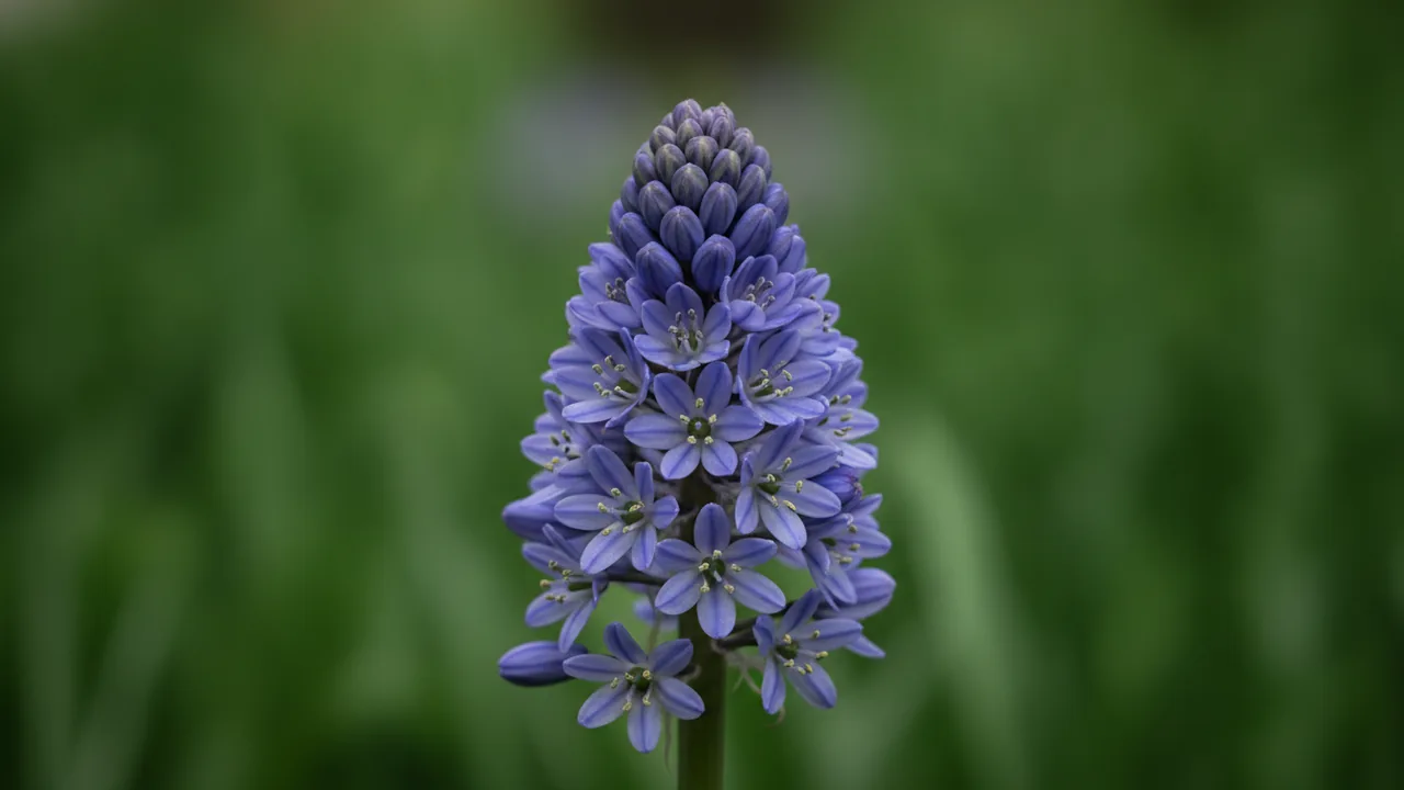 Portuguese Squill (Scilla peruviana) - purple flowers, illustrated plant card