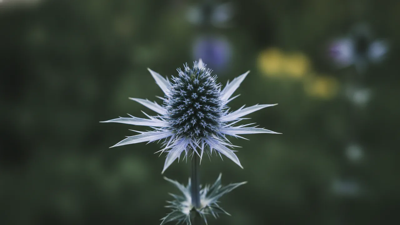 Sea Holly (Eryngium) - blue flowers, illustrated plant card