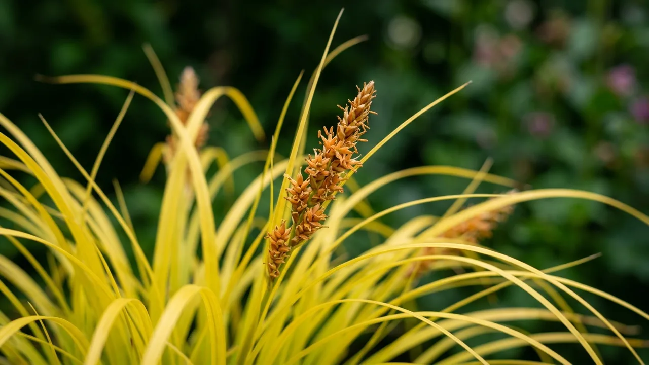 Everillo Sedge (Carex oshimensis 'Everillo') - foliage plant, illustrated plant card
