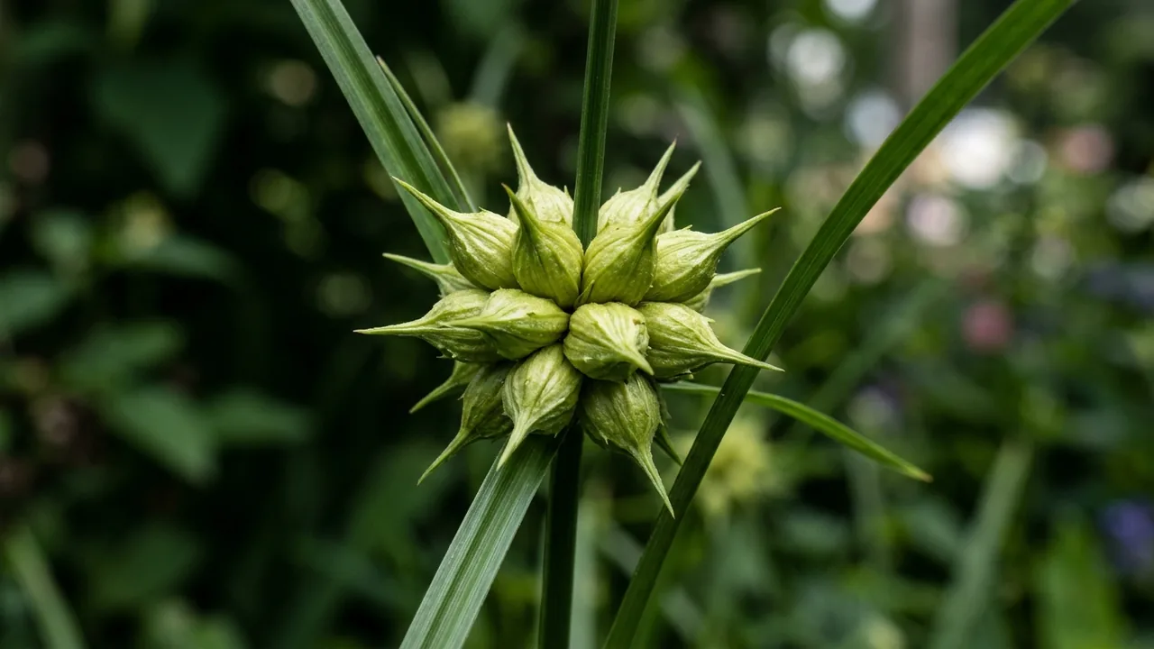 Gray's Sedge (Carex grayi) - flowers, illustrated plant card
