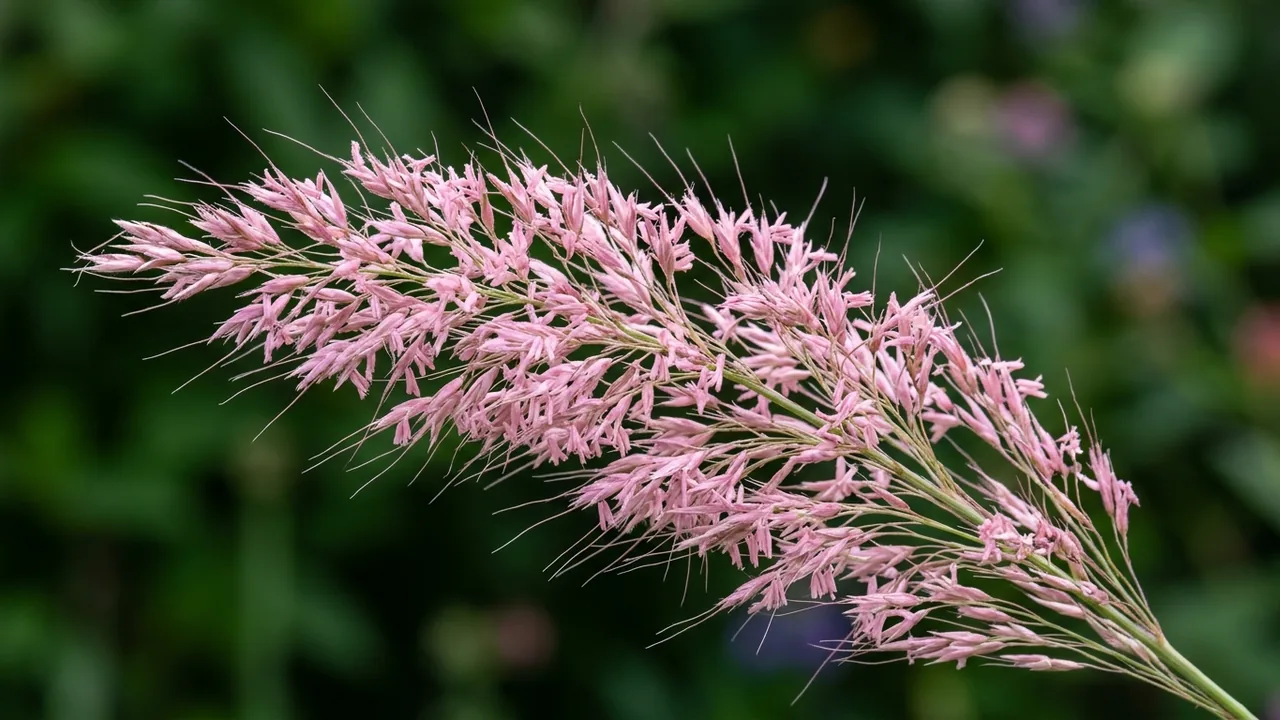 Seep Muhly (Muhlenbergia reverchonii) - pink flowers, illustrated plant card