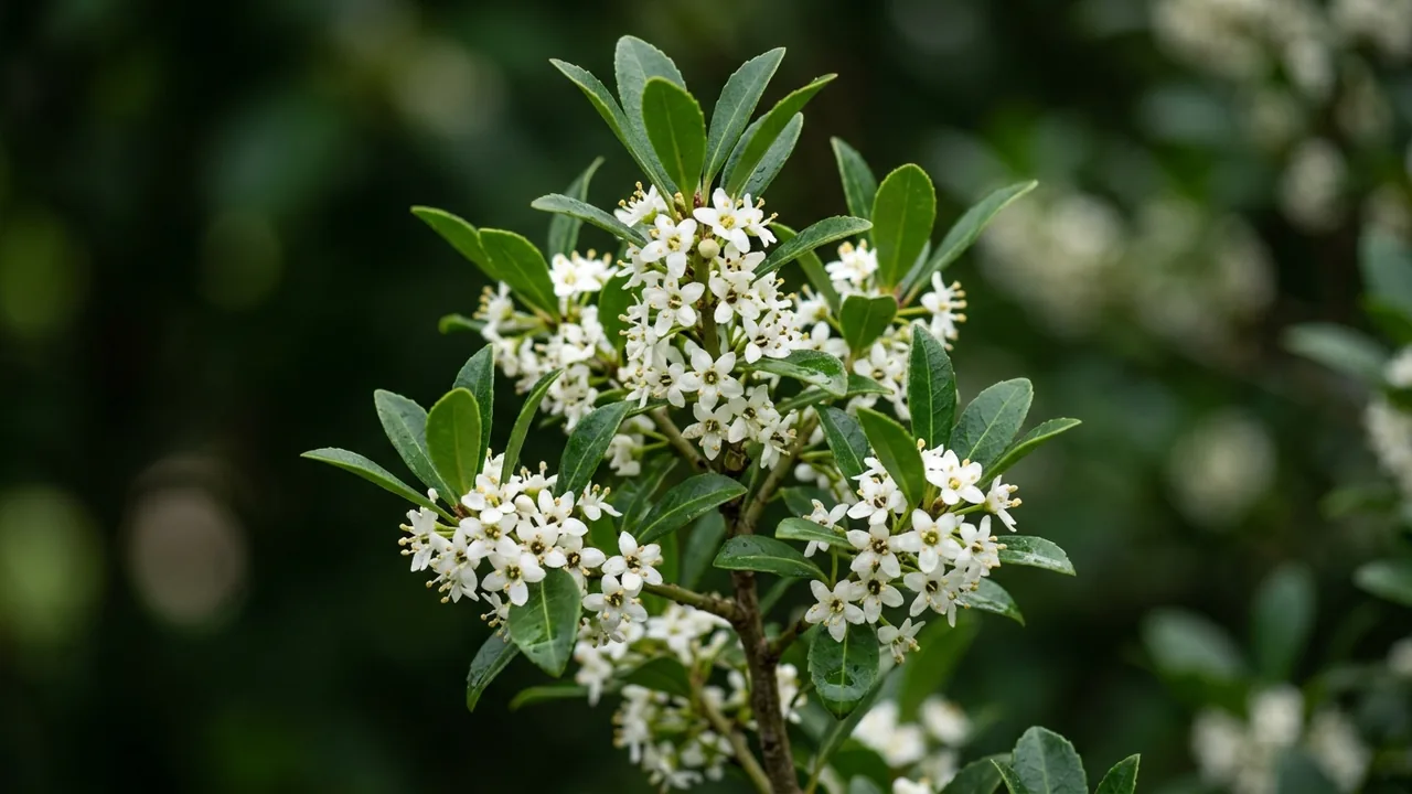 Shamrock Inkberry Holly (Ilex glabra 'Shamrock') - white flowers, illustrated plant card