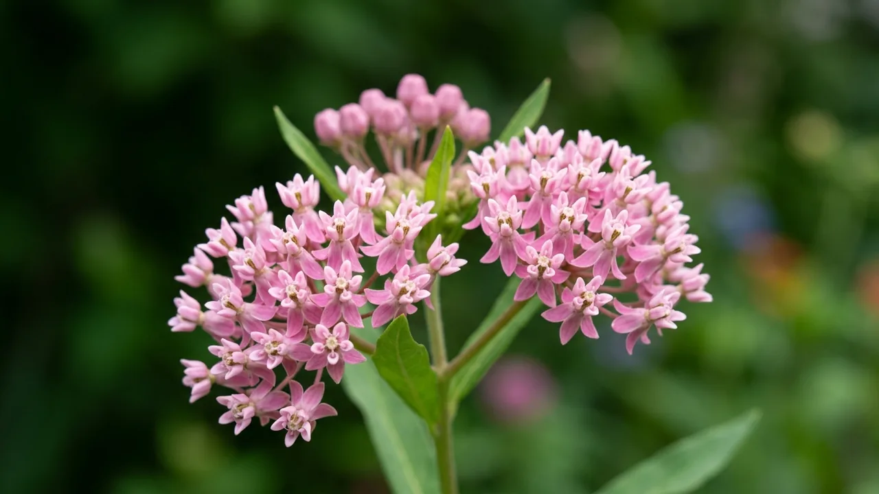 Showy Milkweed (Asclepias speciosa) - pink flowers, illustrated plant card