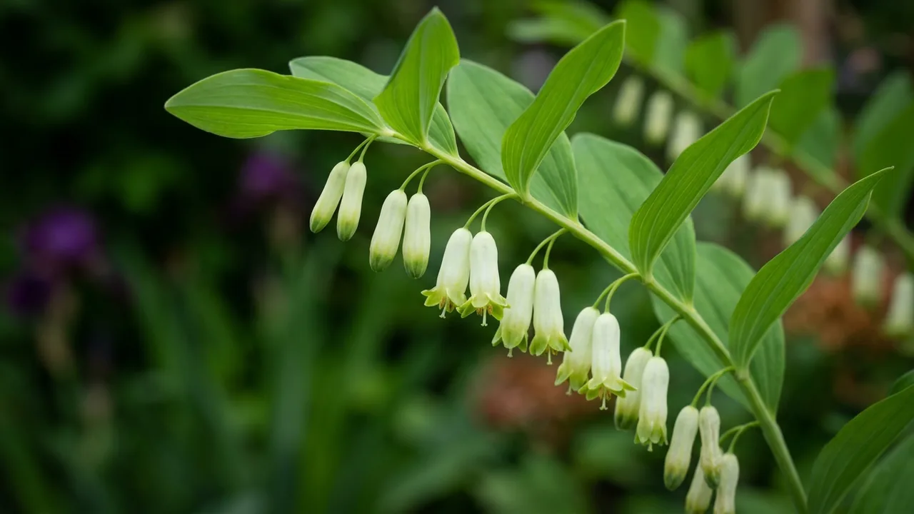 Smooth Solomon's Seal (Polygonatum biflorum) - white flowers, illustrated plant card
