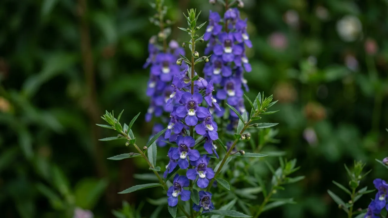 Angelface Blue Summer Snapdragon (Angelonia angustifolia 'Anblu140') - blue flowers, illustrated plant card