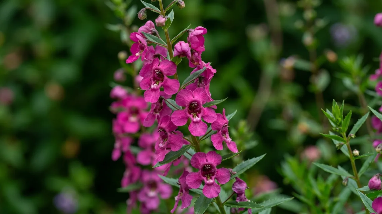 Angelface Perfectly Pink Summer Snapdragon (Angelonia angustifolia 'Balang15434') - pink flowers, illustrated plant card