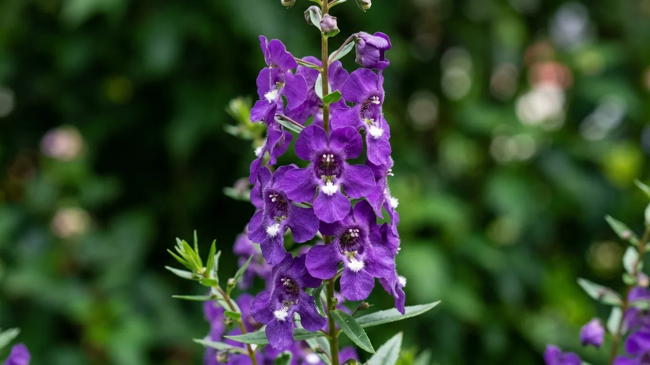 Angelface Super Blue Summer Snapdragon (Angelonia angustifolia 'Ansublu021') - purple flowers, illustrated plant card