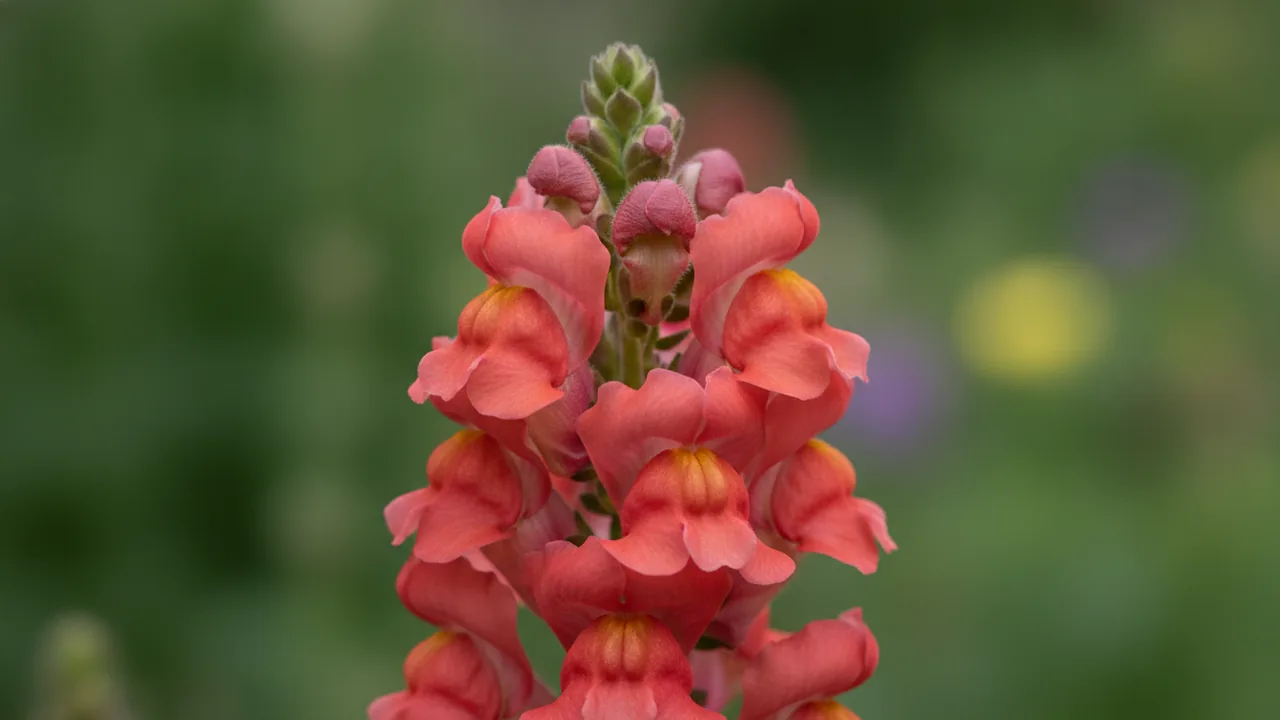 Coral Snapdragon (Antirrhinum 'Coral') - pink flowers, illustrated plant card