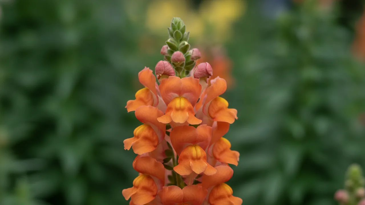 Orange Snapdragon (Antirrhinum 'Orange') - orange flowers, illustrated plant card