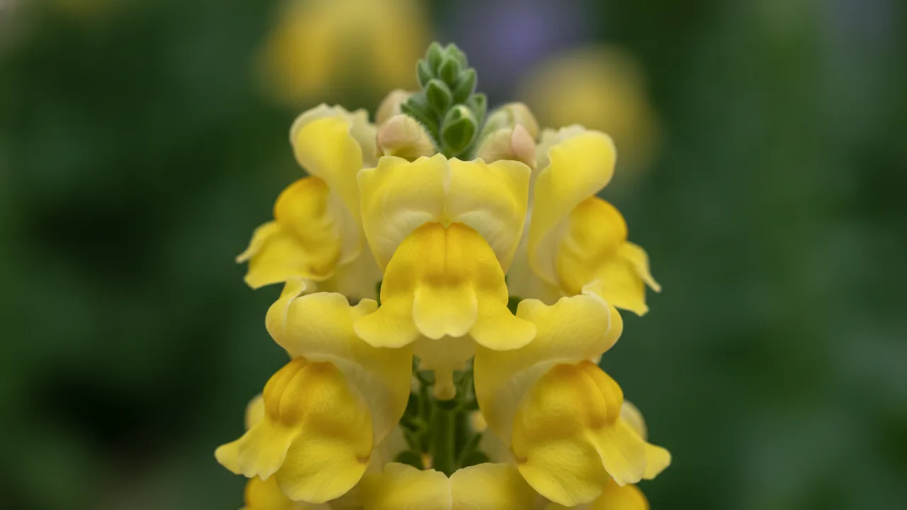 Yellow Snapdragon (Antirrhinum 'Yellow') - yellow flowers, illustrated plant card