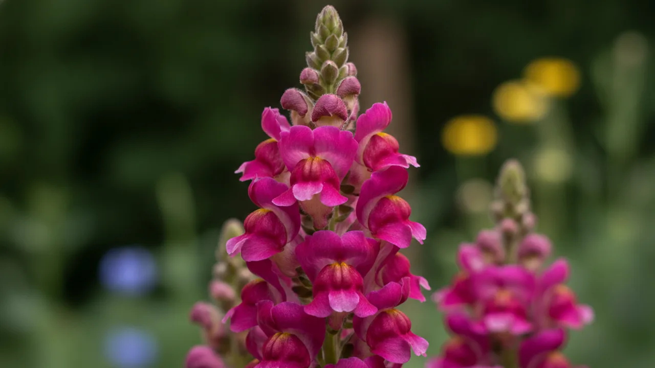 Snapdragon (Antirrhinum) - pink flowers, illustrated plant card