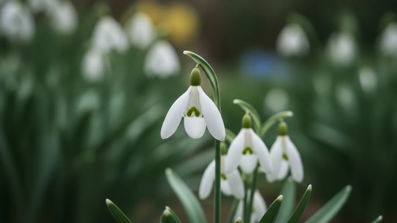 S. Arnott (Galanthus 'S. Arnott') - white flowers, illustrated plant card