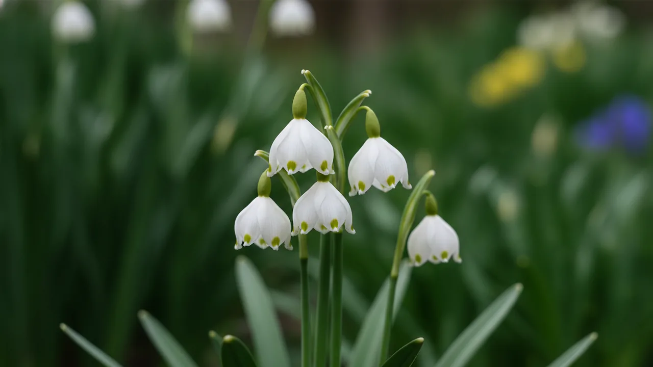 Spring Snowflake (Leucojum vernum) - white flowers, illustrated plant card