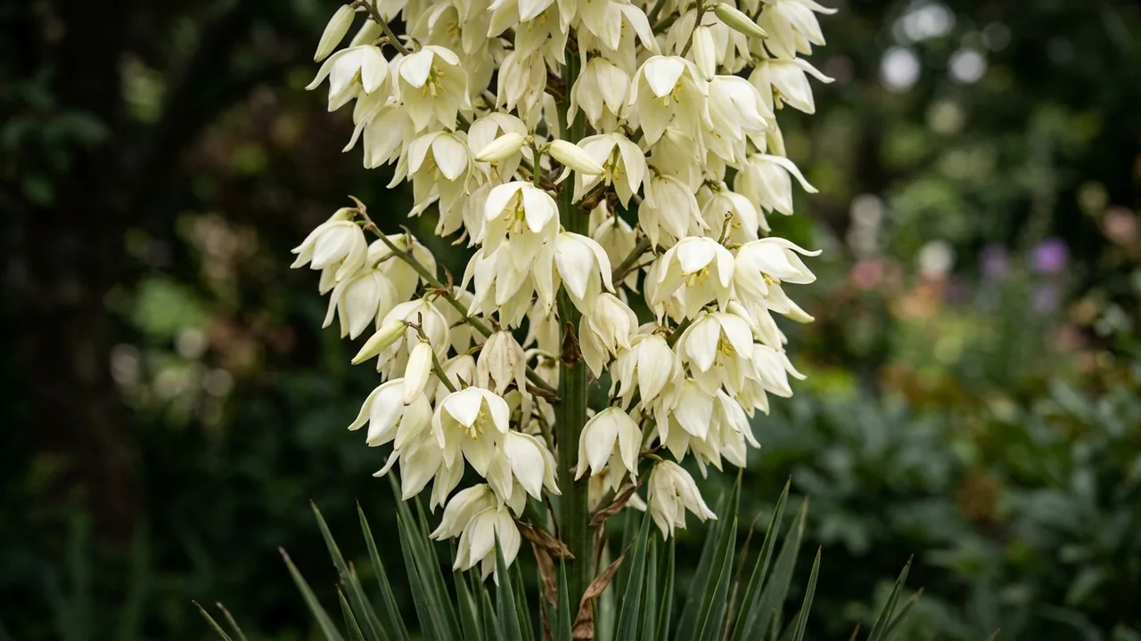 Soaptree Yucca (Yucca elata) - white flowers, illustrated plant card