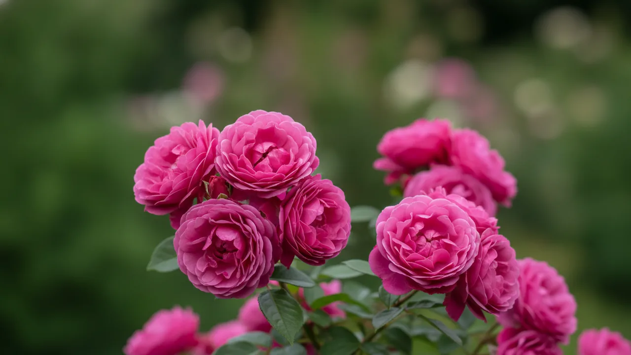 Soeur Emmanuelle (Rosa 'Delamo') - pink flowers, illustrated plant card