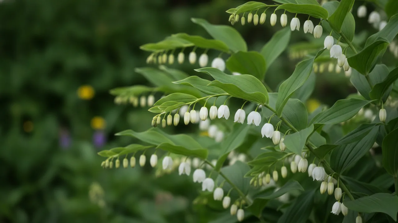 Solomon's Seal (Polygonatum) - white flowers, illustrated plant card