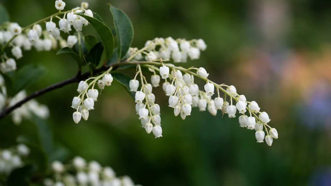 Sourwood (Oxydendrum arboreum) - white flowers, illustrated plant card