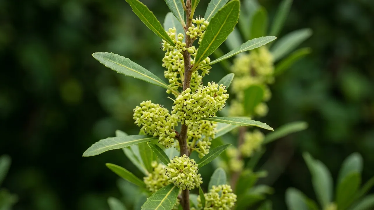 Southern Wax Myrtle (Myrica cerifera) - foliage plant, illustrated plant card