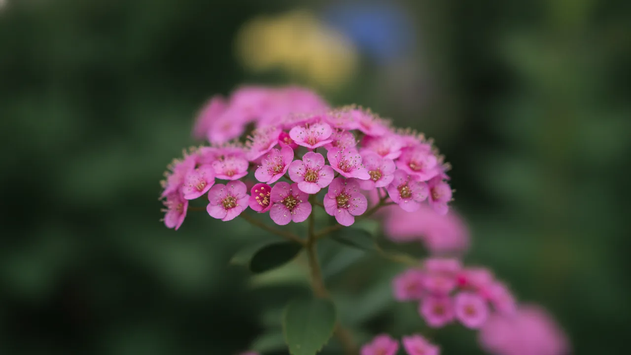 Little Princess (Spiraea japonica 'Little Princess') - pink flowers, illustrated plant card