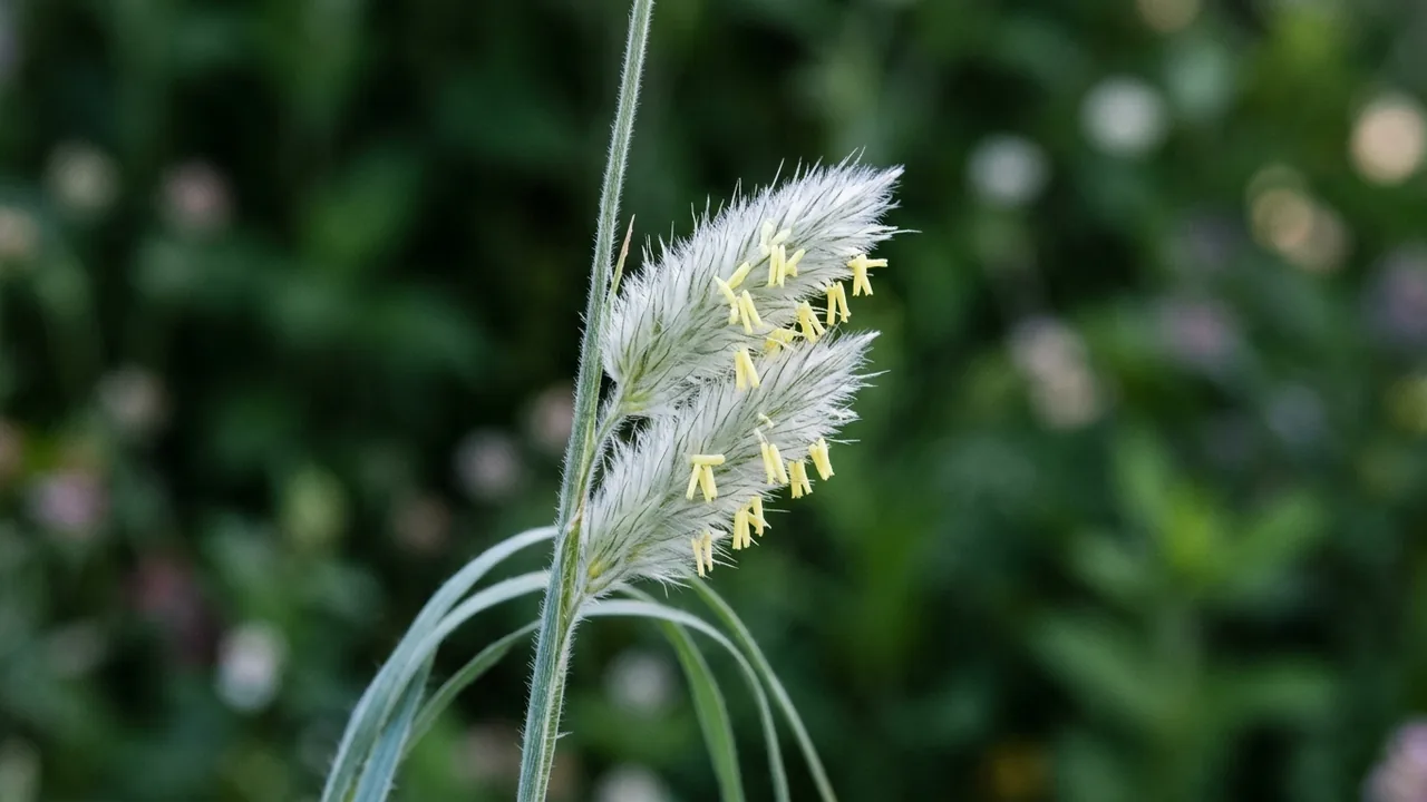 Splitbeard Bluestem (Anatherum ternarium) - white flowers, illustrated plant card