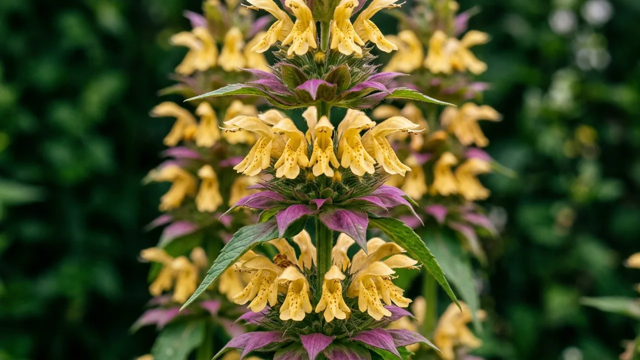 Spotted Beebalm (Monarda punctata) - yellow flowers, illustrated plant card