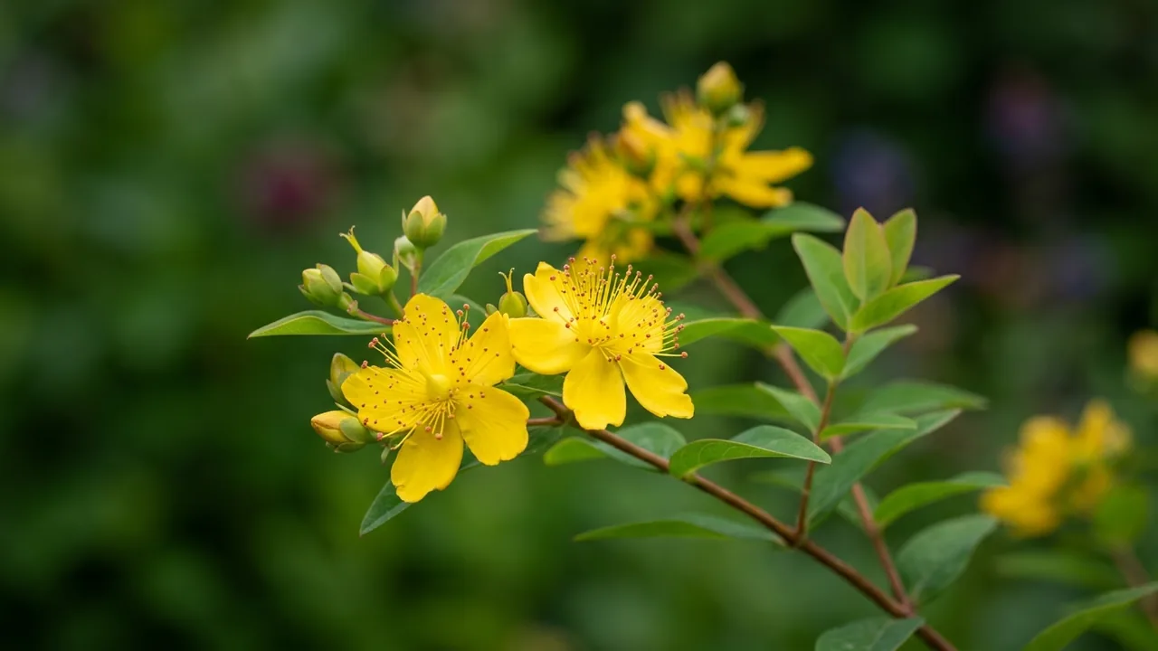 Hidcote St. John's Wort (Hypericum × hidcoteense 'Hidcote') - yellow flowers, illustrated plant card