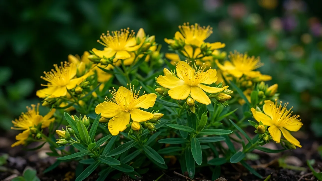 Sunny Boulevard St. John's Wort (Hypericum kalmianum 'Deppe') - yellow flowers, illustrated plant card
