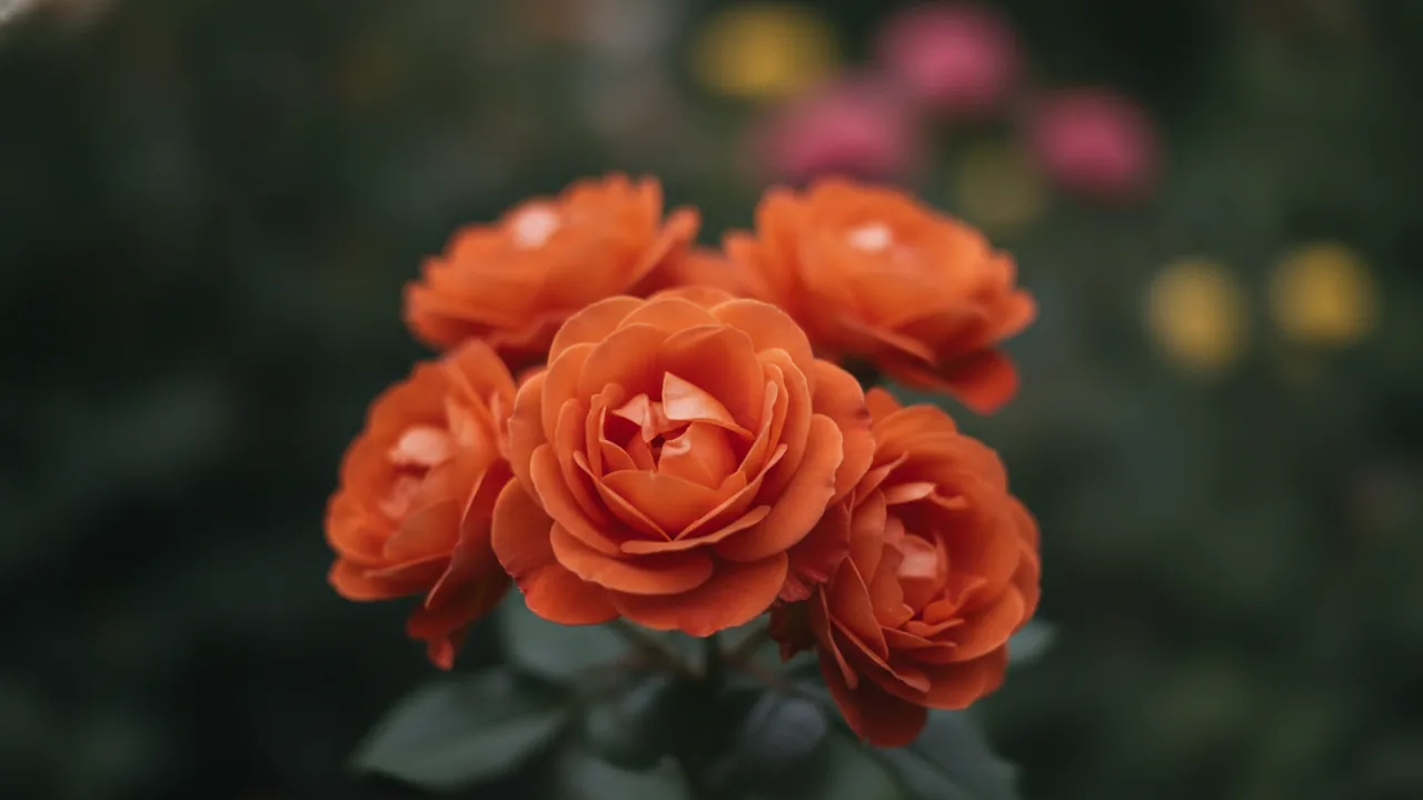 St. Tropez (Rosa 'Orasyda') - orange flowers, illustrated plant card