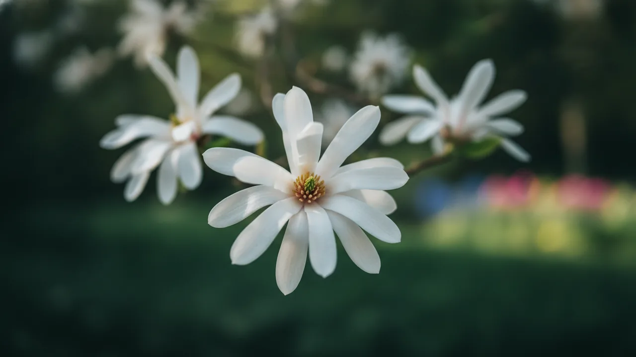 Star Magnolia (Magnolia stellata) - white flowers, illustrated plant card