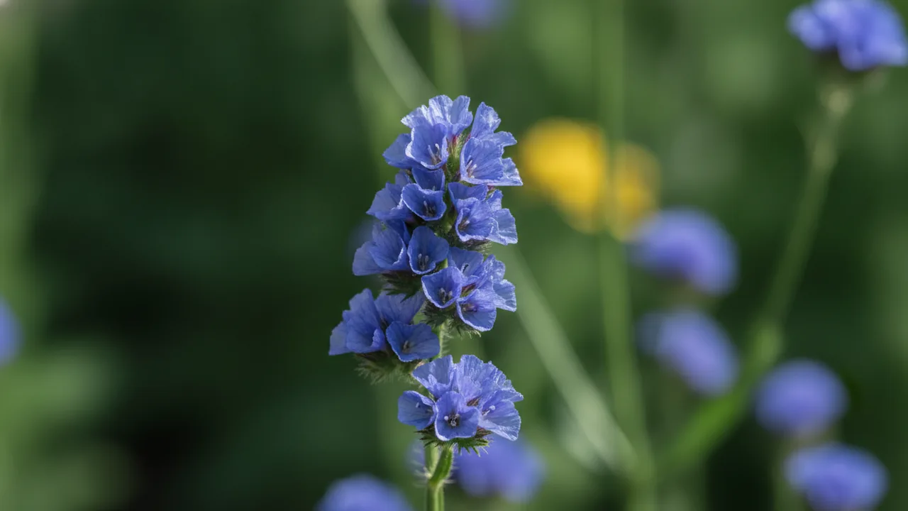 Blue Statice (Limonium sinuatum) - blue flowers, illustrated plant card