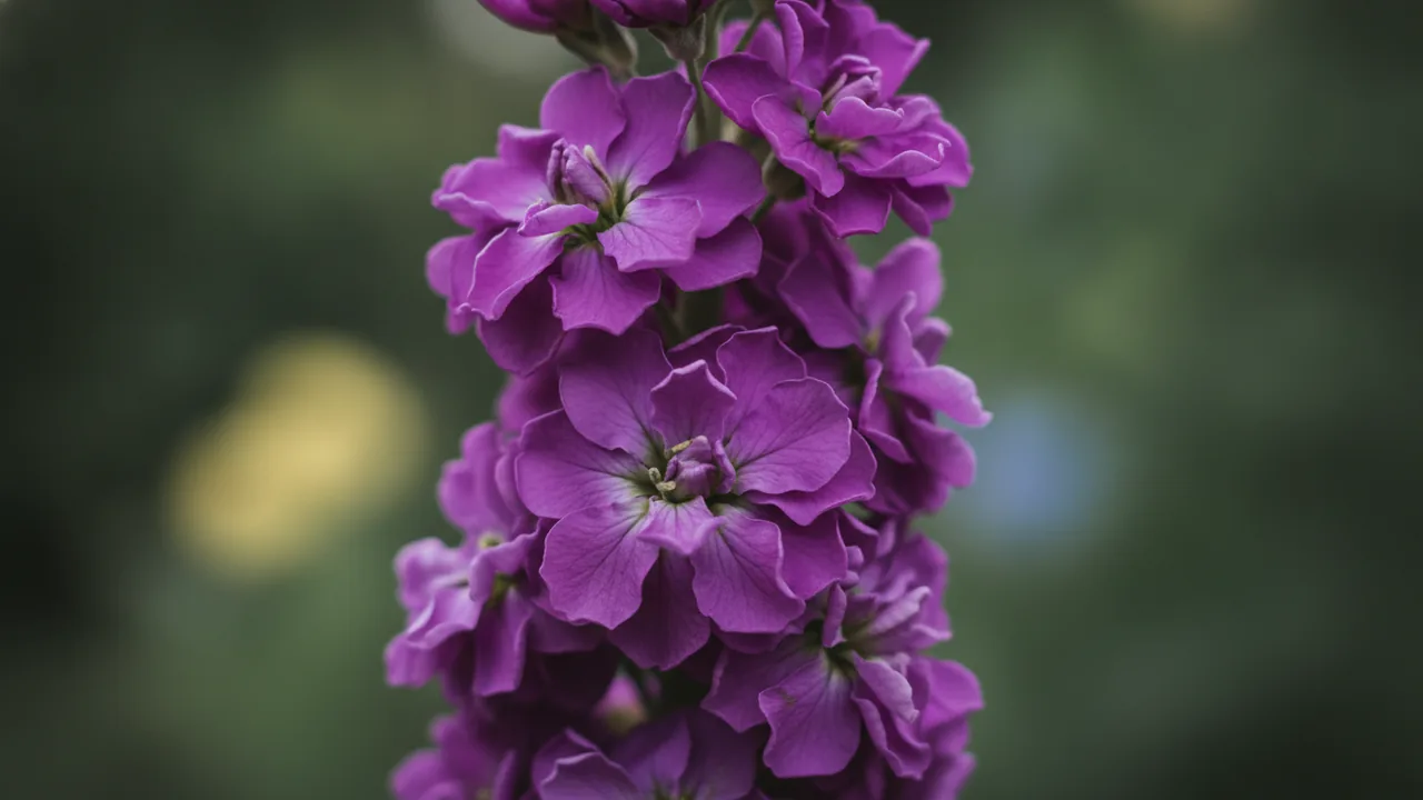 Purple Stock (Matthiola incana) - purple flowers, illustrated plant card