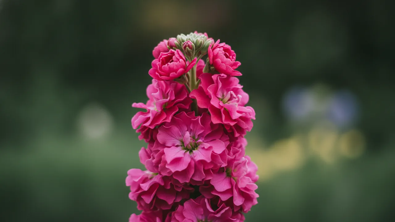Rose Stock (Matthiola incana) - pink flowers, illustrated plant card
