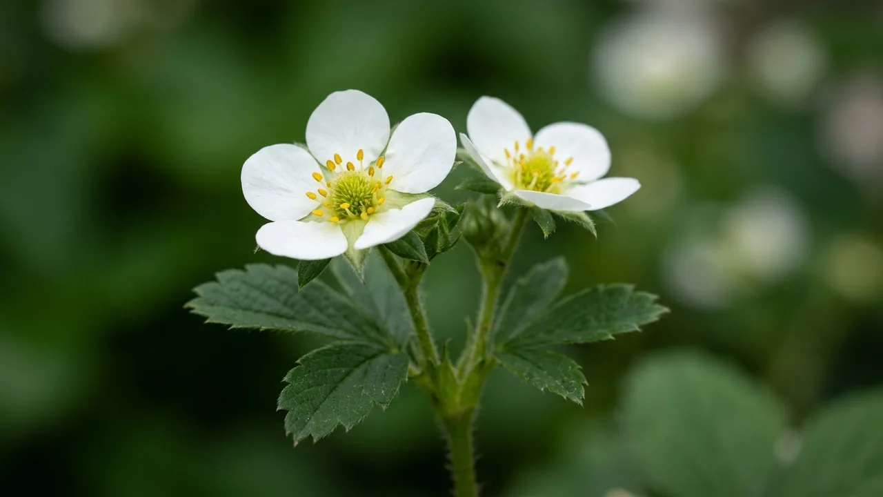 Beach Strawberry (Fragaria chiloensis) - white flowers, illustrated plant card