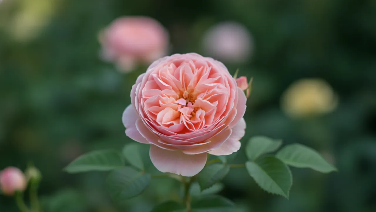 Strawberry Hill (Rosa 'Ausrimini') - pink flowers, illustrated plant card