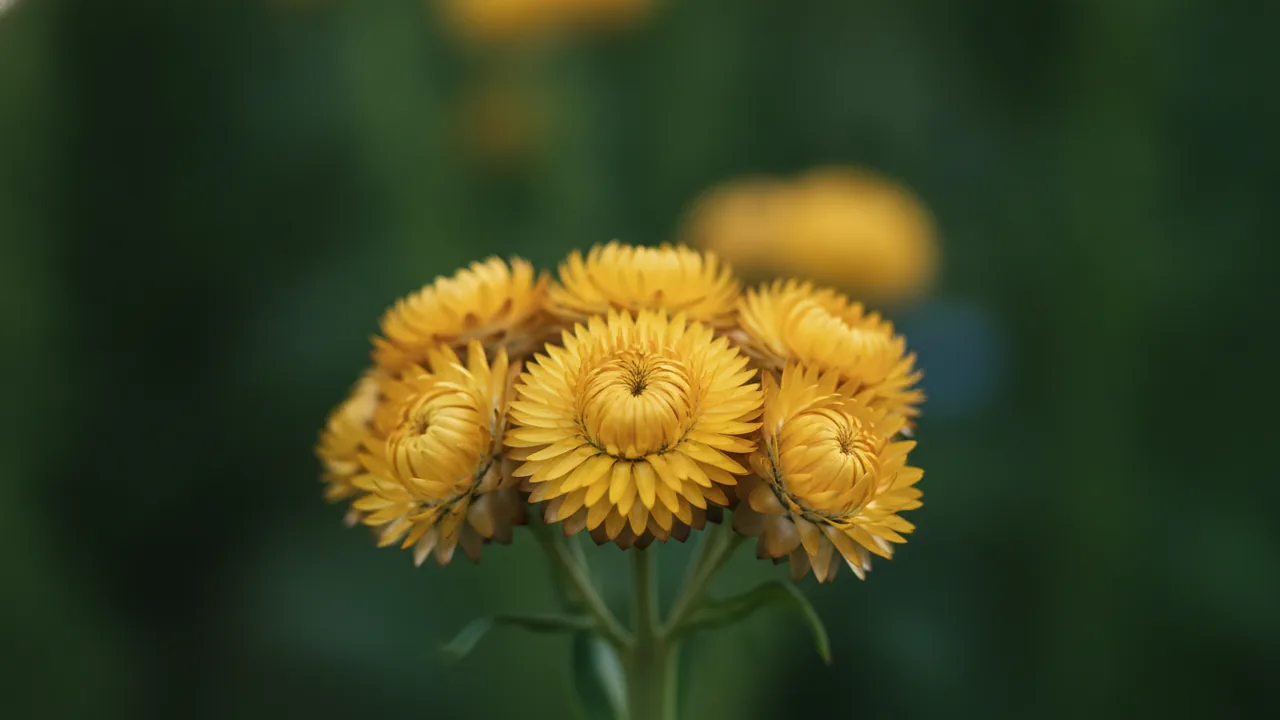 Yellow Strawflower (Xerochrysum bracteatum) - yellow flowers, illustrated plant card
