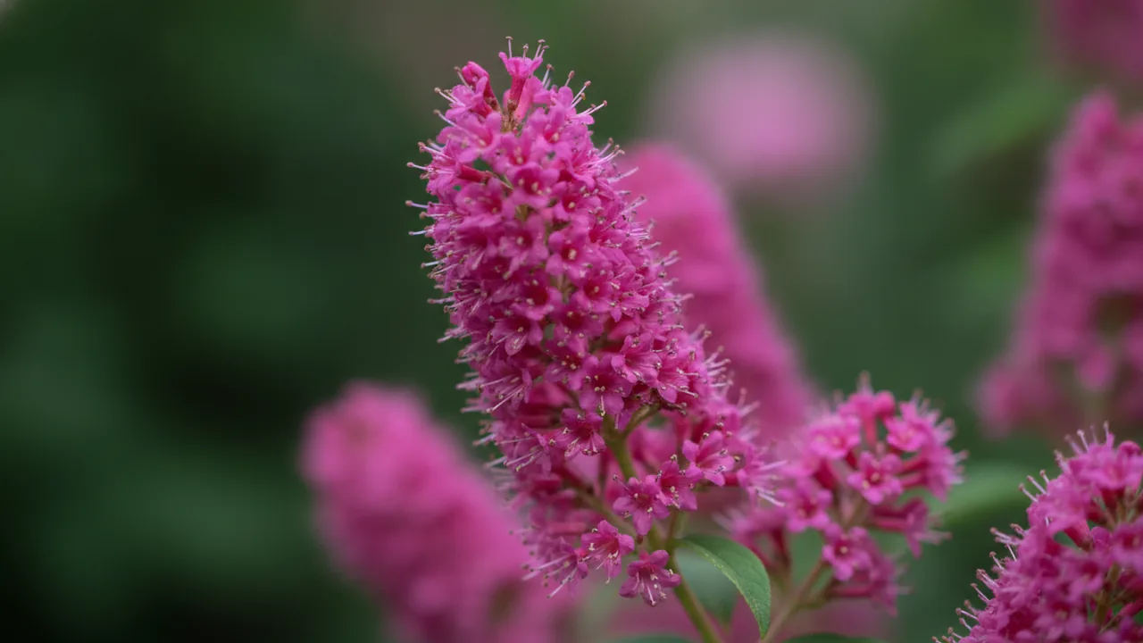 Ruby Spice (Clethra alnifolia 'Ruby Spice') - pink flowers, illustrated plant card
