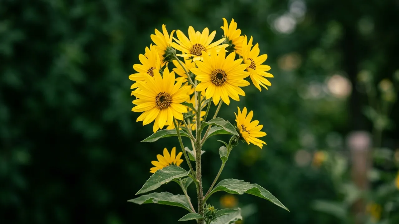 Maximilian Sunflower (Helianthus maximiliani) - yellow flowers, illustrated plant card