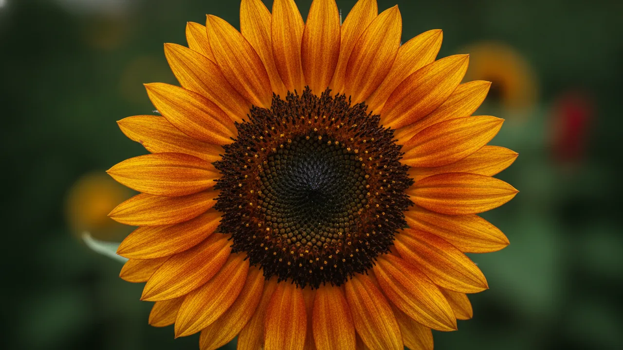 Soraya (Helianthus annuus 'Soraya') - orange flowers, illustrated plant card